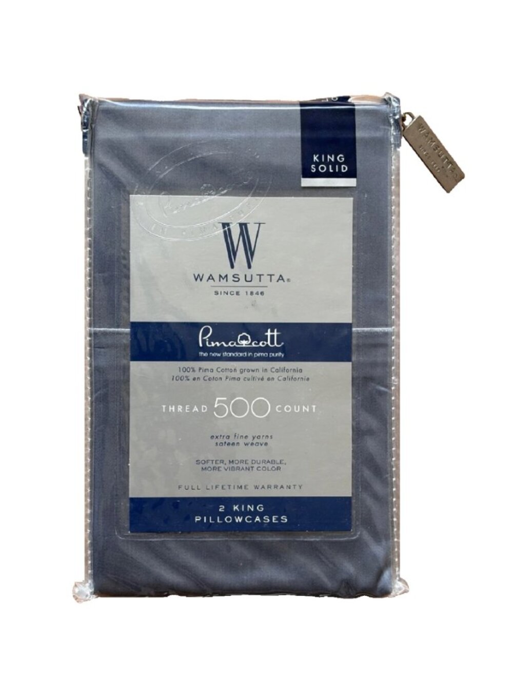 new GRAY DENIM-colored Wamsutta 500 Thread Count 100% Cotton KING Pillowcases